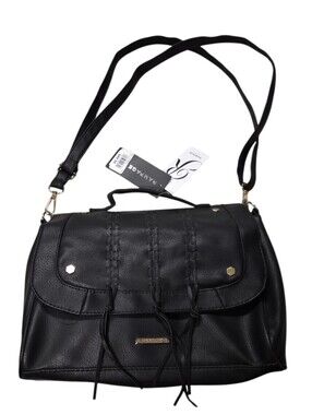 Rampage Whipstitch Satchel black handbag braided leather straps Gold Hardware